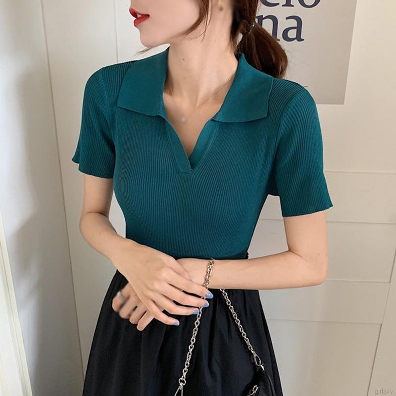 Áo thun ngắn tay cổ chữ v trơn màu thời trang hàn quốc