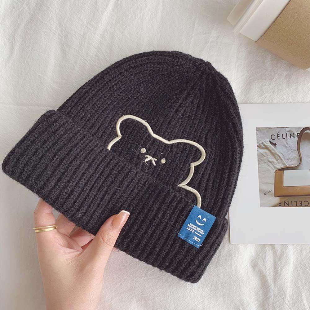 Mũ Beanie Dệt Kim Thêu Hình Gấu Dễ Thương Cho Nữ