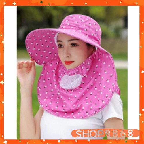 Mũ che nắng cotton có khẩu trang kèm bảo vệ sức khỏe kèm dây thắt chống Tia UV-shop8868