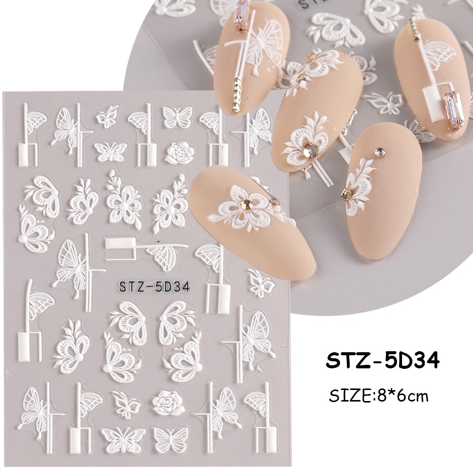 Đề Can Acrylic 5D Chạm Nổi Hình Hoa Lá Màu Trắng Xanh Dương Trang Trí Móng Tay Đám Cưới Tốt Nhấtz-5D29