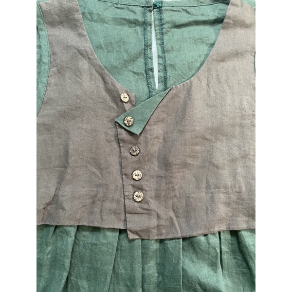 Đầm xanh rêu linen bo chun