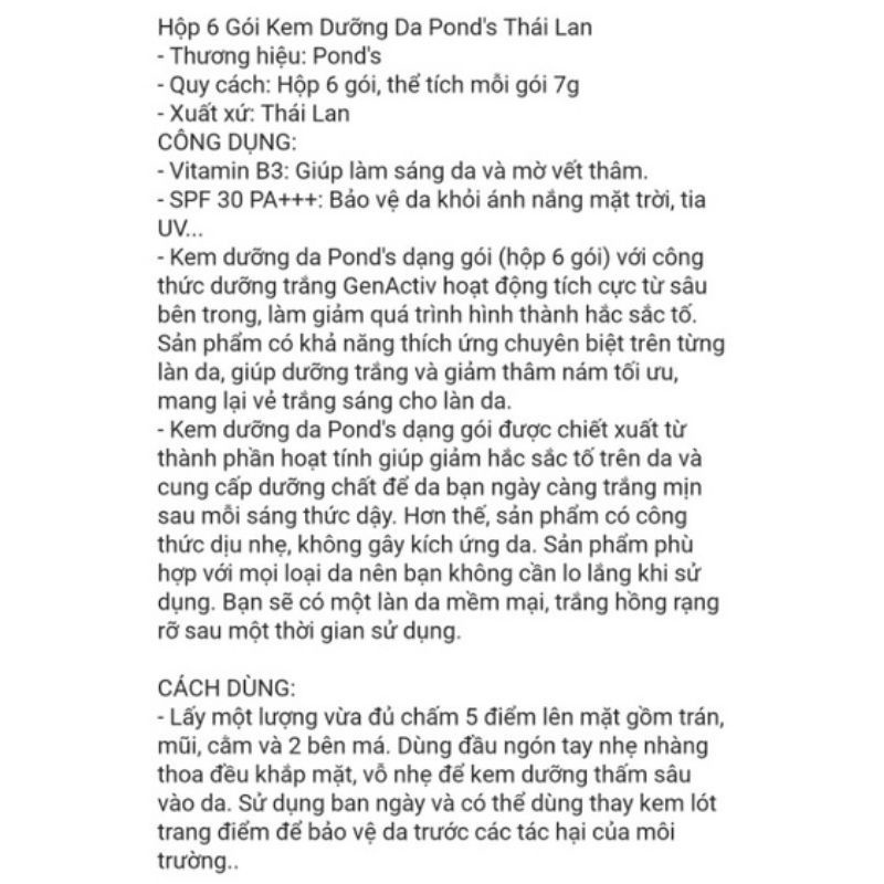 Kem Dưỡng Trắng Da Pond's Thái Lan 1 hộp