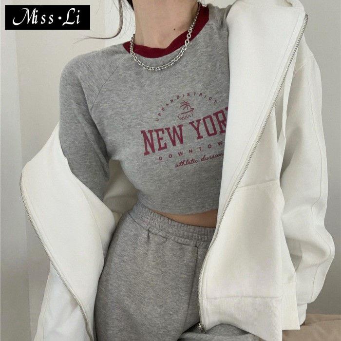 Hàng Có Sẵn Bán Chạy~ins Áo Thun Ôm Dáng Tay Dài Ôm Ngực Ngực Ngắn Xuân Thu Xuân Thu Phong Cách Âu Mỹ Cho Nữ Sinh