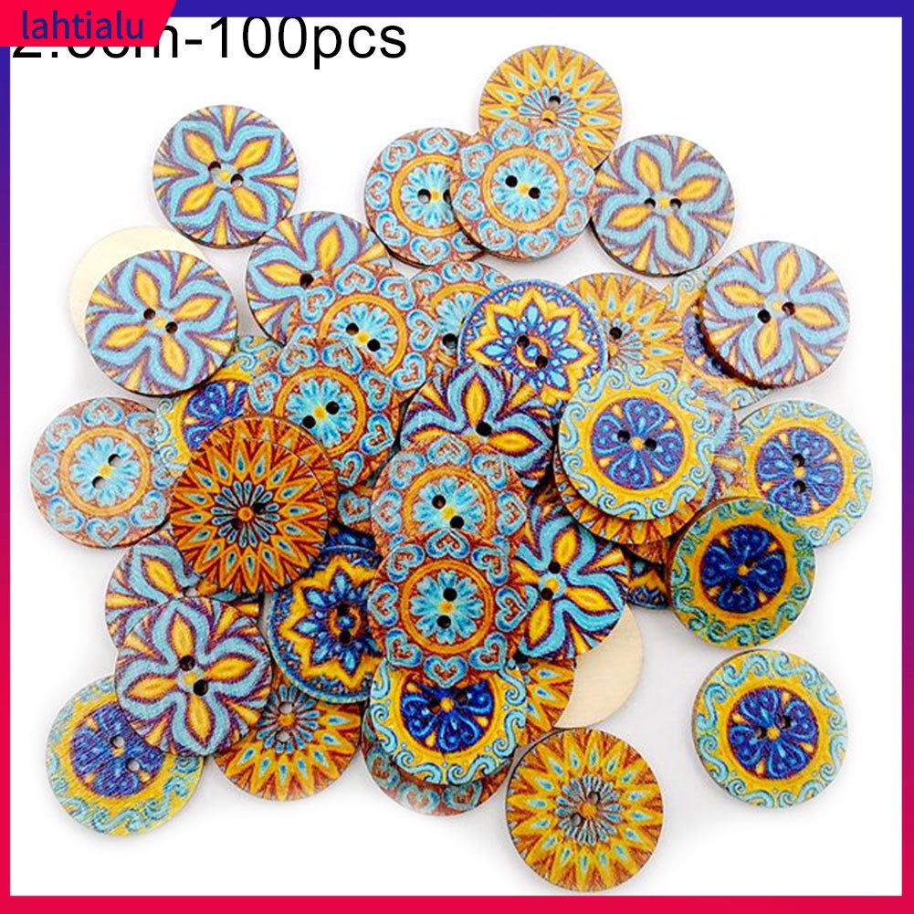 Bộ 100 Cúc Áo Gỗ In Hình Hoa Tròn Cho Túi Xách/Quần Áo DIY