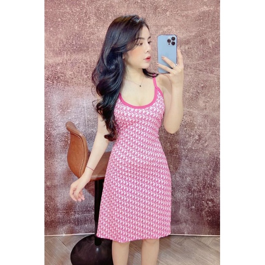 Đầm 2 dây in họa tiết Di.or ( kèm ảnh thật)