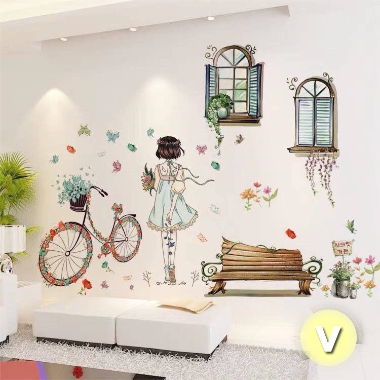 [Hàng_Đẹp] Decal dán tường các cô gái đáng yêu - trang trí tường phòng khách, phòng ngủ quán coffee trà sữa