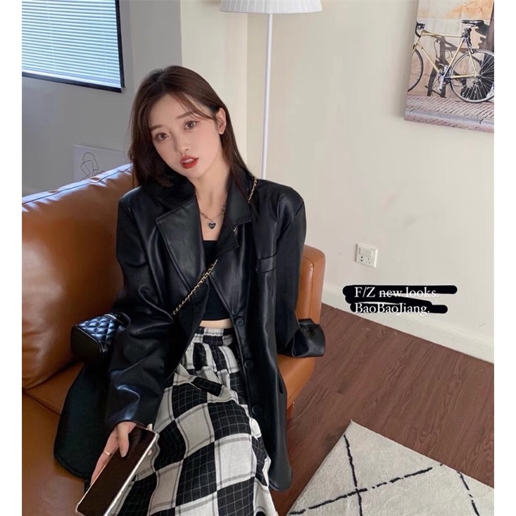 TKLIHN Áo khoác VEST DA ulzzang áo khoác BLAZER da ulzzang phong cách FASHIONITA 2021