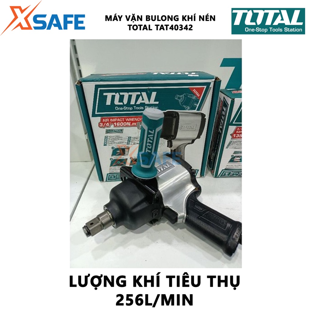 Máy siết bulong khí nén (3/4&quot;) TOTAL TAT40342 Đầu vặn vuông 19mm(3/4&quot;), tốc độ không tải 4000rpm, mô men quay 1600Nm