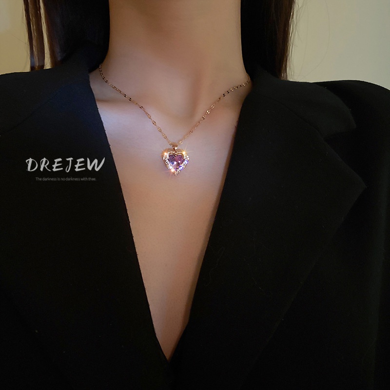 Dây Chuyền Thép Titan Mặt Trái Tim Đính Đá Pha Lê Thời Trang Cho Nữ