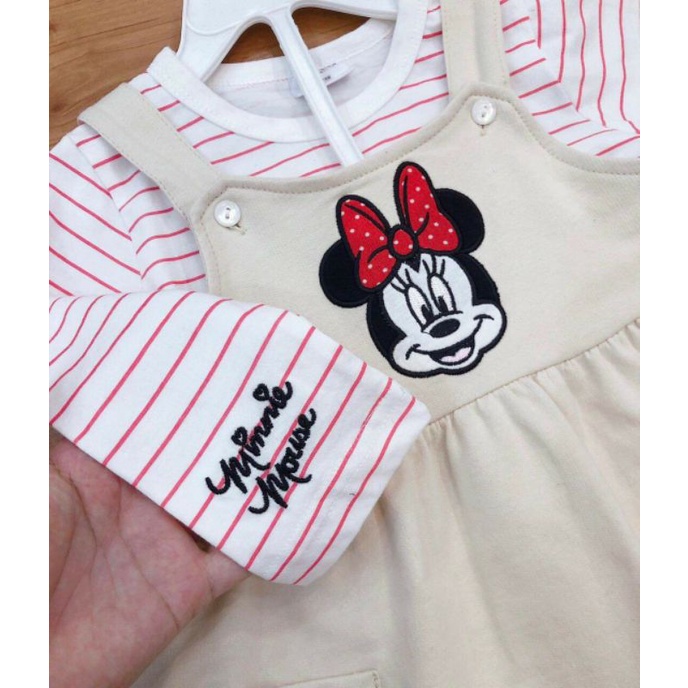 Set yếm váy họa tiết Minnie kèm áo cho bé gái HM xuất 1-6y