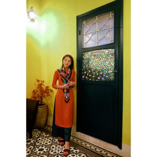Set Áo Dài Rosemary Lụa Tây Thi Cam Đất