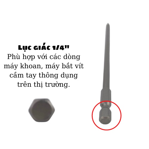Mũi vít đầu bắn bake 4 cạnh hình chữ thập dài 150mm PH1 đuôi lục giác bằng thép S2