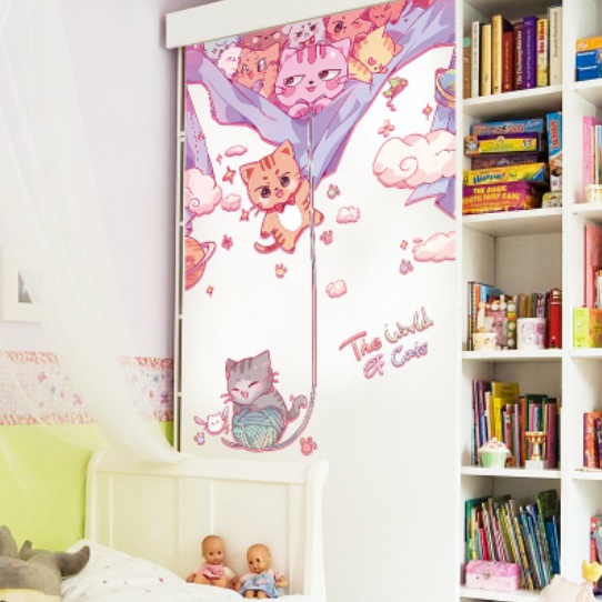 Decal trang trí tường - Những chú mèo hồng quậy phá