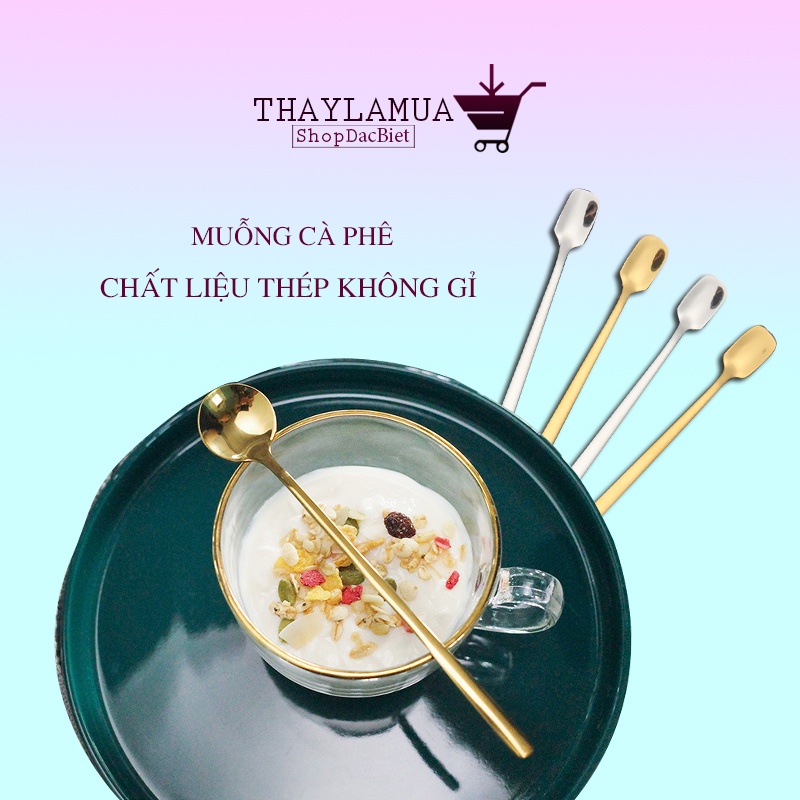 Muỗng cafe, Thìa cafe, thìa Thìa inox cán dài 2 kiểu tròn vuông (TVB02)