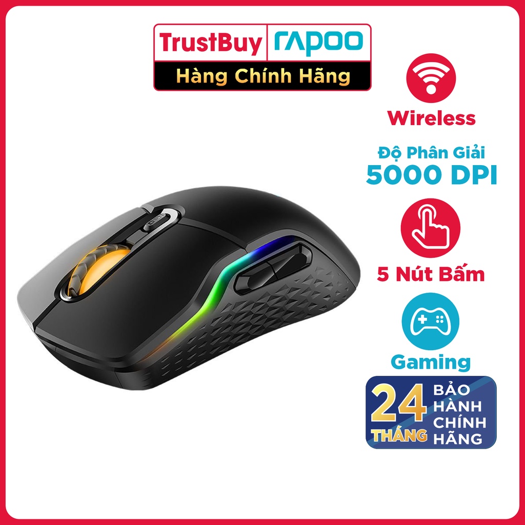 Chuột Gaming Không Dây RAPOO Đến 5000DPI, 7 Mức DPI, Đèn LED 16 Triệu Màu, Thiết Kế Cho Game Thủ - VT200-W