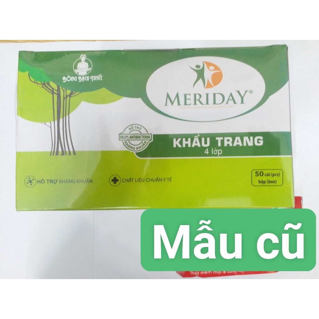 Khẩu trang 4 lớp Meriday Bông Bạch Tuyết.một hộp 50 cái | BigBuy360 - bigbuy360.vn