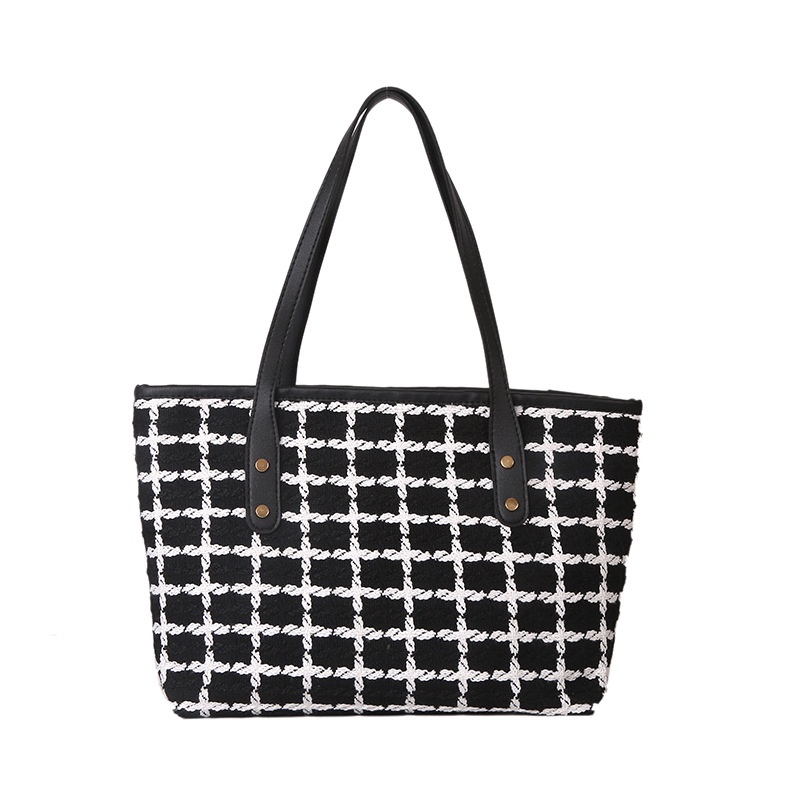 Túi Xách Tote Dệt Kim Sọc Ca Rô Thời Trang Sành Điệu