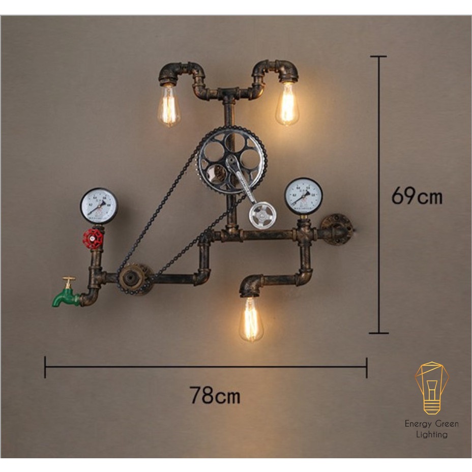 Đèn Tường Energy Green Lighting Retro DT-7869 - Hình Ống Nước - Kiểu Dáng Cổ Điển - Tặng Kèm 3 Bóng T64