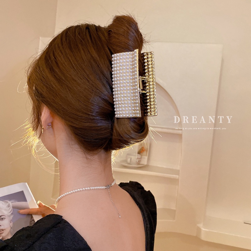 Kẹp Tóc Hình Cá Mập Dát Kim Cương Giả Đính Ngọc Trai Phong Cách Hàn Quốc Thời Trang Độc Đáo