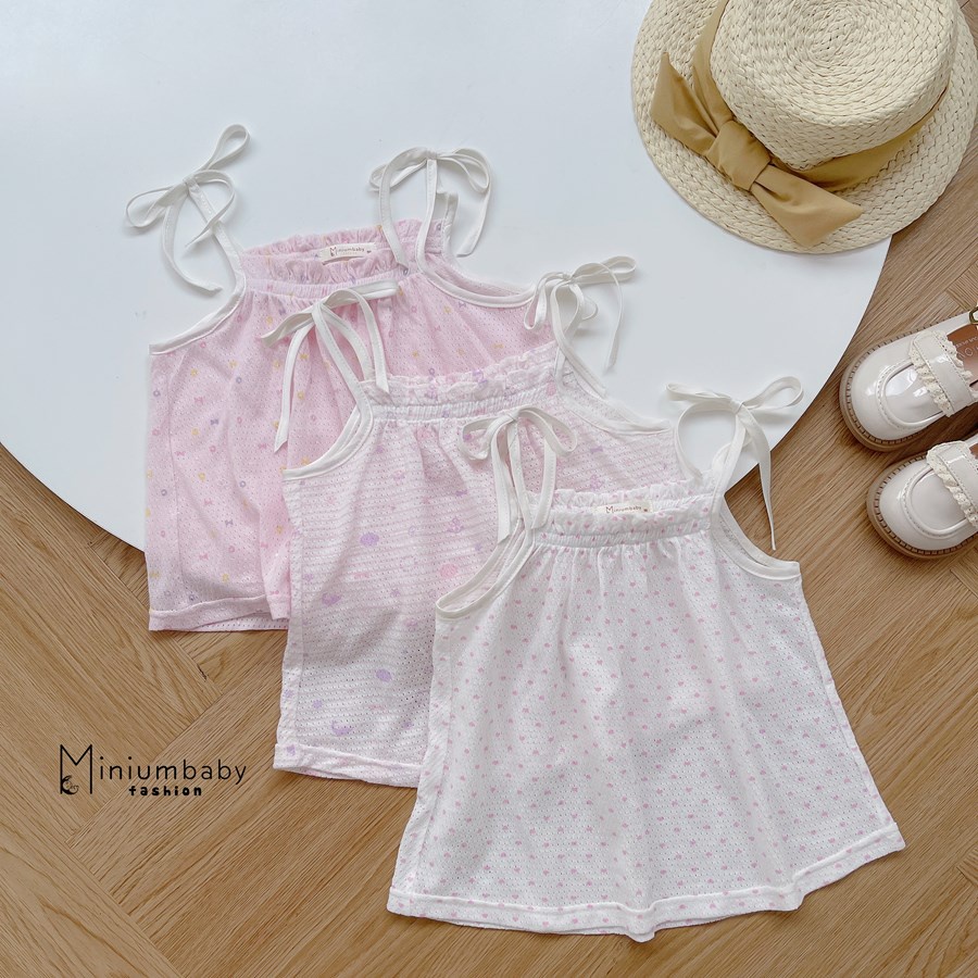 Bộ đồ 100% cotton 2 dây xinh xắn mặc mùa hè cho bé gái MiniumBaby, quần áo trẻ em mềm mát- SB1230