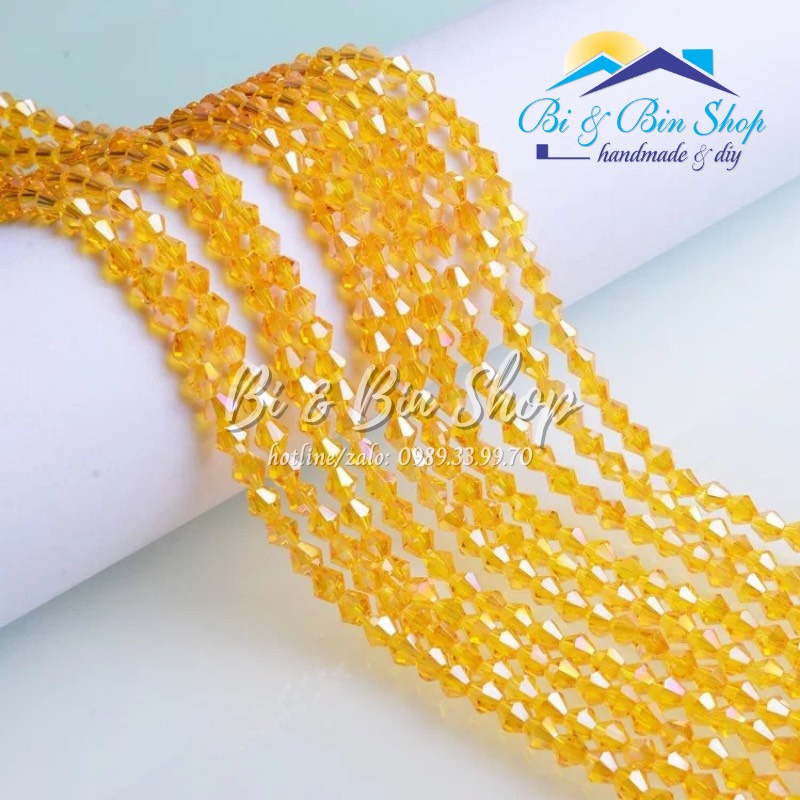 [3] Chục 10 Dây Pha Lê Nón 4mm Màu Ánh Cừ Đính Kết Trang Phục, Làm Trang Sức Handmade