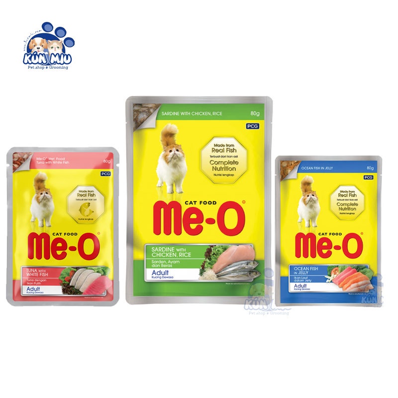 Pate /Súp/ Thức ăn ướt Me-o 80g mới về Nhiều Vị Mới kích thích ăn uống và đầy đủ dinh dưỡng cho mèo trưởng thành