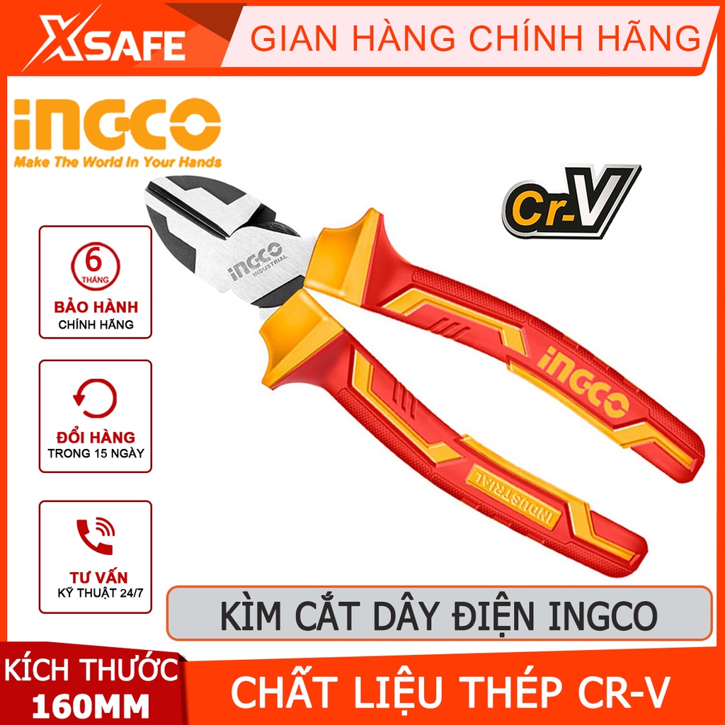 Kìm cắt cách điện INGCO HIHLDCP28160 | kìm cách điện Chiều dài kìm 6&quot; (160mm) Tay cầm cách điện lên đến 1000V cắt