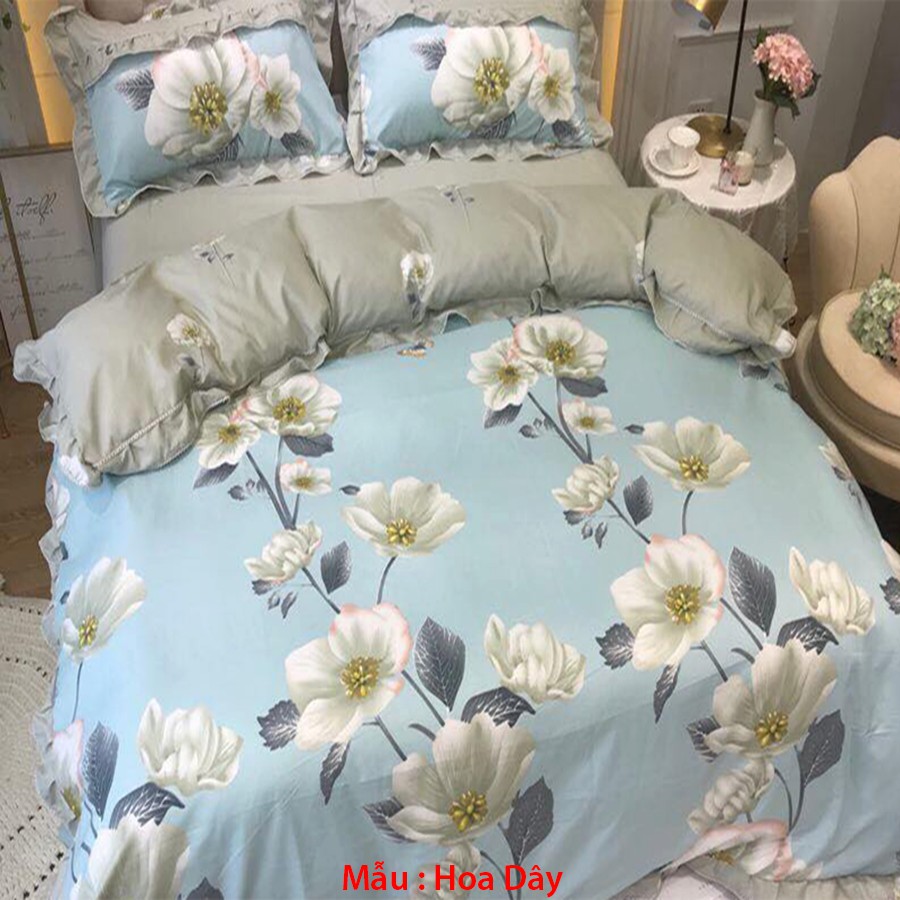 Bộ Chăn Ga Gối Cotton Đũi Bánh Bèo Emmidecor