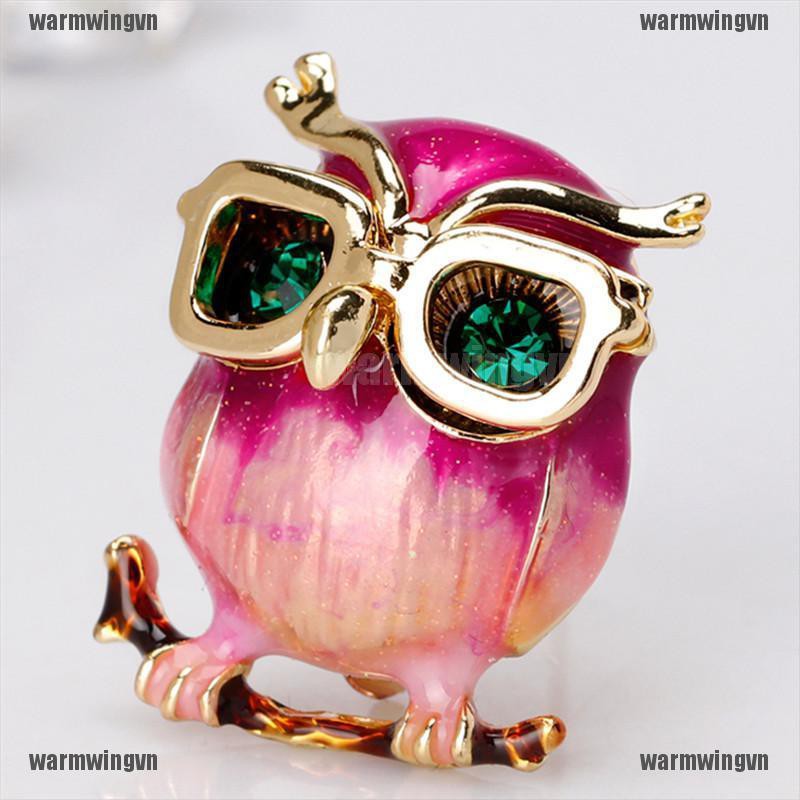 Enamel Owl Glasses Brooch Pin Animal Crystal Wedding Party Brooch Pin Gift ingvn