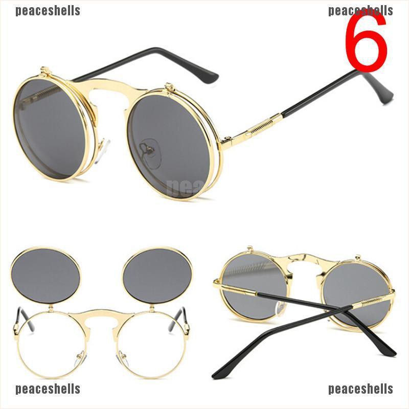 Kính Mát Gọng Tròn Dạng Lật Phong Cách Steampunk Cổ Điển Thời Trang