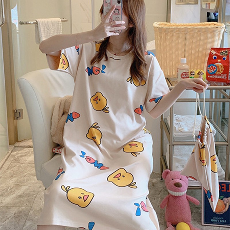 Váy ngủ nữ dáng xuông rộng có size BN01, mẫu đồ bộ mặc nhà vải cotton co giãn 4 chiều mát mẻ thích hợp mùa hè này