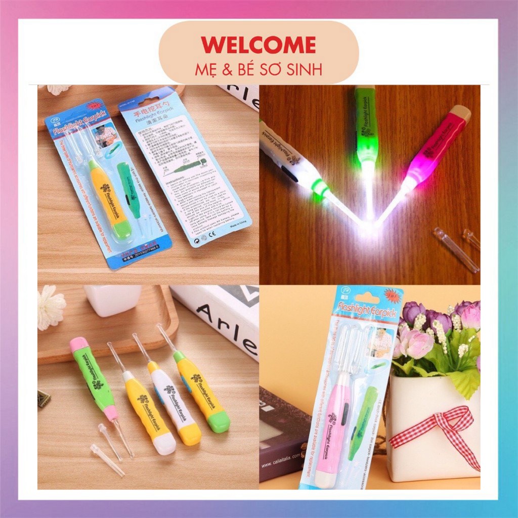 Dụng cụ lấy ráy tai, ngoáy tai có đèn soi đầu mềm an toàn cho bé và người lớn gồm 3 chi tiết