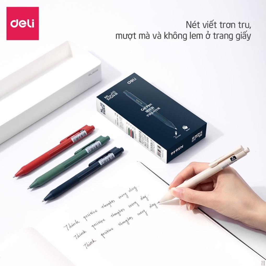 Bút gel mực đen ngòi 0.5mm Deli cao cấp - Công nghệ thiết kế từ Đức nét viết trơn tru - NS646 - Deli