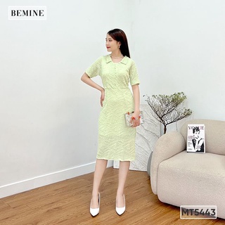 Đầm lá cổ sơ mi ngực đính nút bemine mt5443xanh