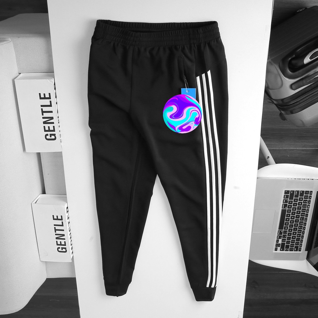 Quần jogger thể thao nỉ nam nữ_Quần thun dài nam 3 sọc thu đông chất liệu poly thể thao