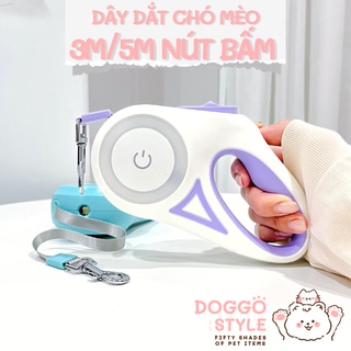 Dây Dẫn Có Đèn Led Và Dây Phản Quang Chó Mèo Tự Động 3M/5M Nút Bấm Thu Gọn Tay Cầm Nhựa Chống Trơn Trượt Doggostyle