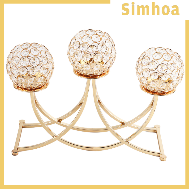 [SIMHOA]3 Arms Gold Crystal Candle Holders for Home Table Buffet Cabinet Decor
