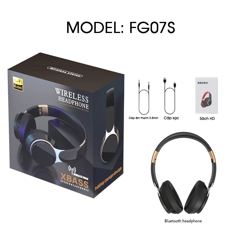 Tai Nghe Không Dây Bluetooth 5.0 Chụp Tai Có Thể Gập Lại, Có Mic, Hỗ Trợ Thẻ Nhớ Kèm Jack 3.5mm