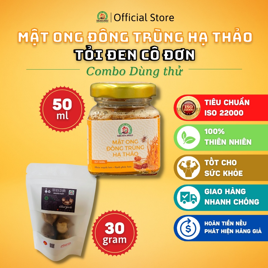 Combo dùng thử giá tốt💛 Mật ong Đông trùng hạ thảo sấy thăng hoa hộp 50ml+ Tỏi đen cô đơn 30 gram thương hiệu Nguyên Phá