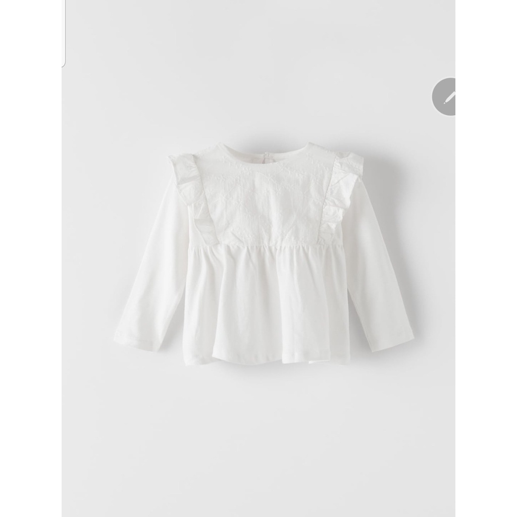 Áo thun thêu hoa trắng Zara Auth sz 3-4y