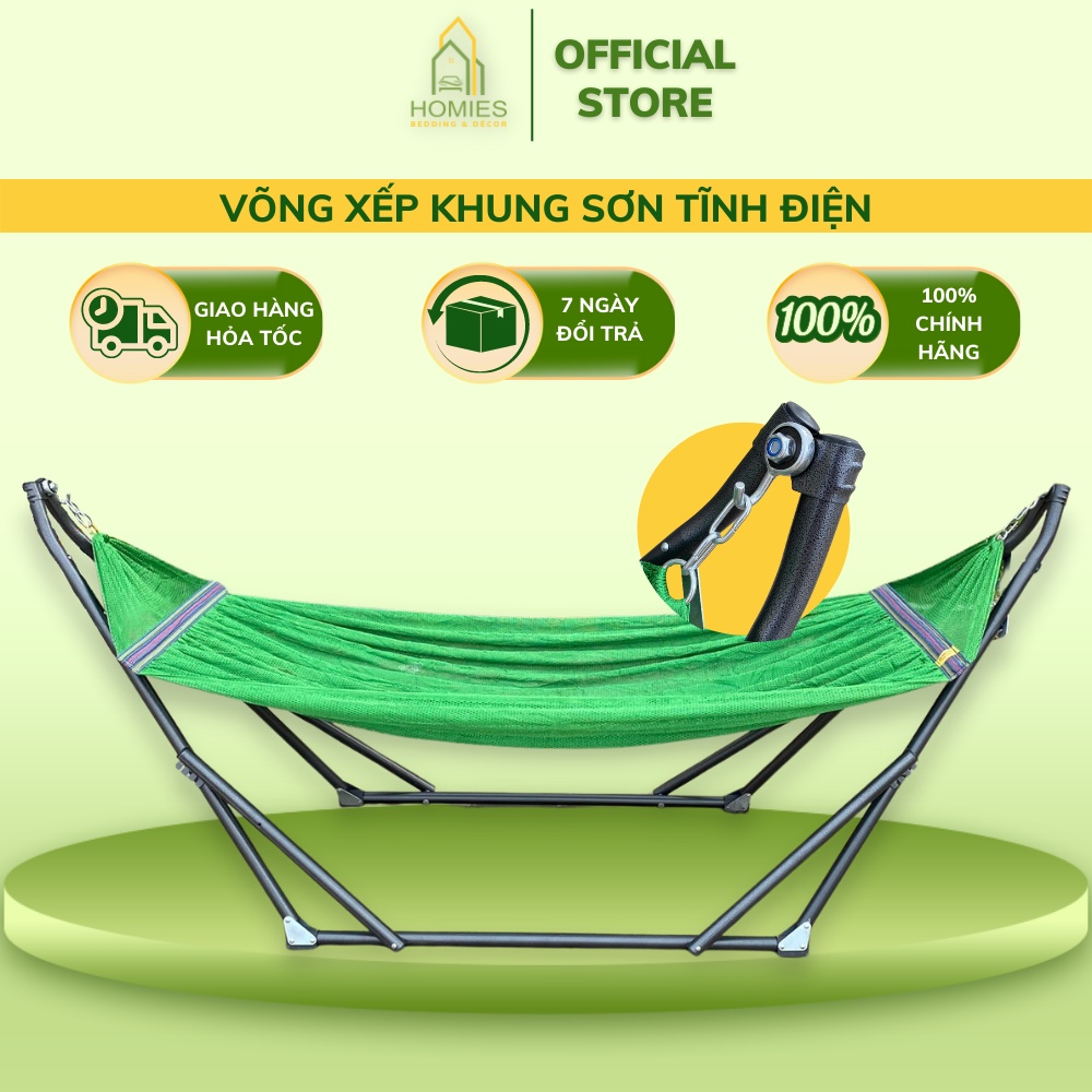 Võng Xếp HOMIES Khung Sơn Tĩnh Điện Phi 32 - Tặng Kèm Lưới Võng ( Chịu trọng lực 150kg )