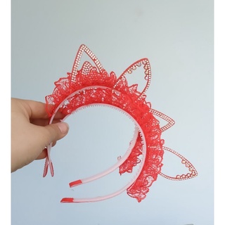 Bờm cài tóc tai thỏ,mèo phối ren đính đá lấp lánh phong cách thời trang cho bé yêu.