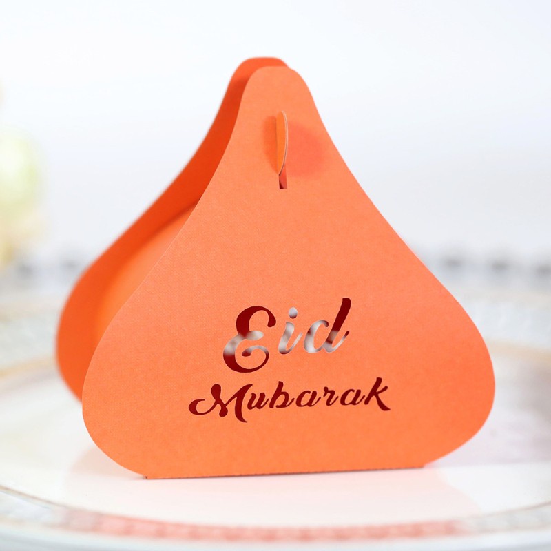 Set 100 Hộp Giấy Đựng Kẹo Sô Cô La Hình Tam Giác In Chữ Eid Mubarak