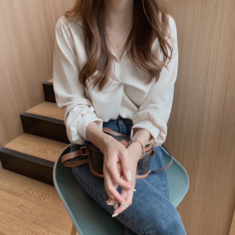 Áo Sơ Mi Dài Tay Cổ Chữ V Xinh Xắn Dành Cho Nữ 38594