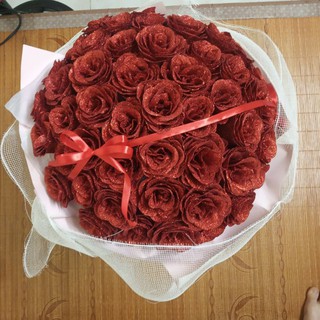 bó hoa 50 bông hồng đỏ sáp nhũ, sang chảnh, hoa bất tử, quà tặng sinh nhật, quà tặng 8.3