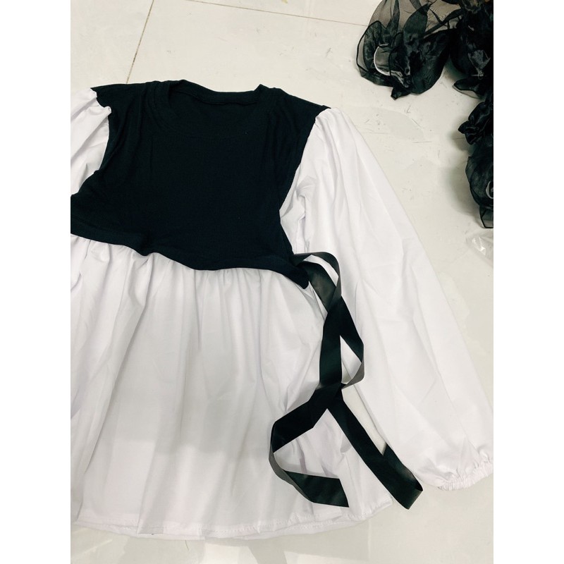 Áo baby doll phối màu kèm hình thật