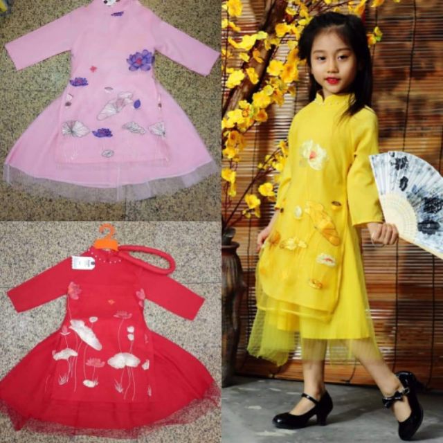 Set áo dài bé gái 3 món