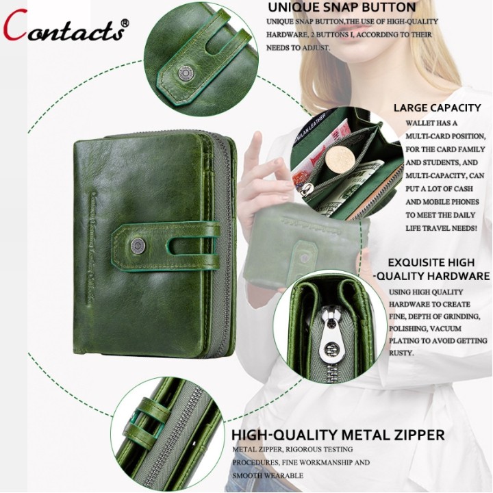 2022 Contac N2149 - Bảo Hành 2 Năm - Bóp Ví Vuông Nữ Bỏ Túi Da Ngựa Điên Men and Women Wallet Genuine Bò - Nam Nữ