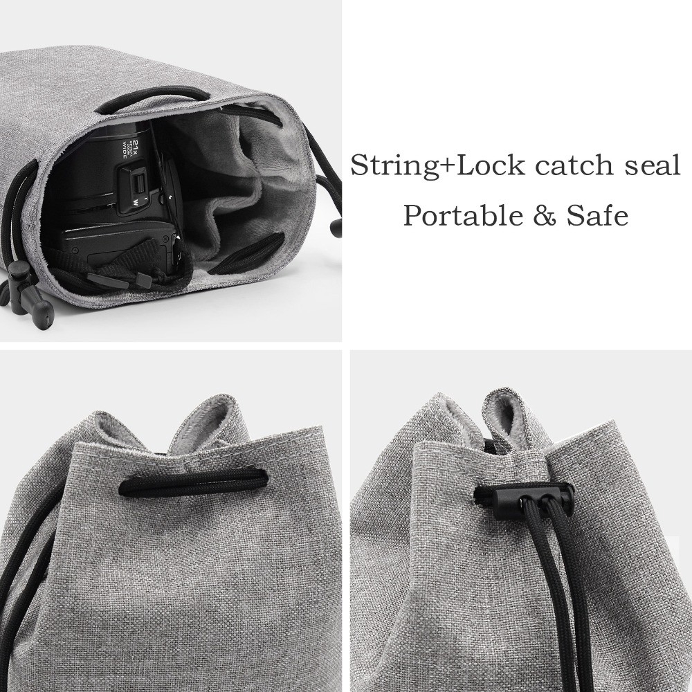 Túi vải oxford phối nhung rút dây chống thấm nước đựng ống kính và máy ảnh tiện dụng