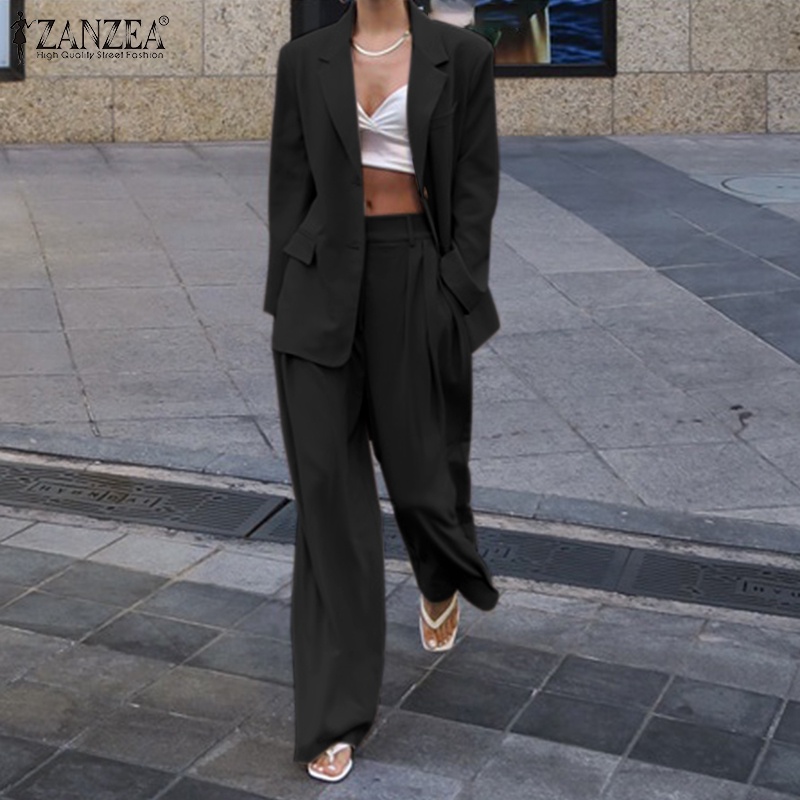 ZANZEA Set Áo Khoác Blazer + Quần Dài Lưng Thun Thời Trang Nữ